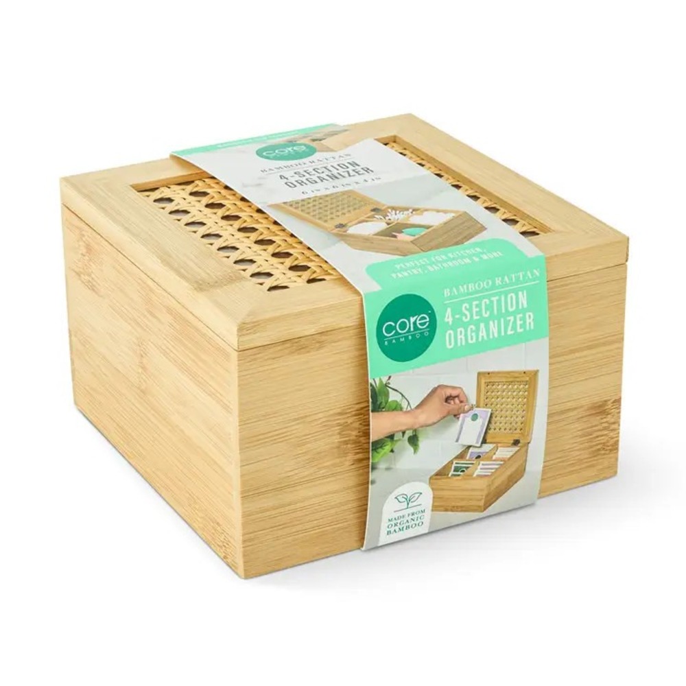 4-Section Bamboo w/ Rattan Tea Organizer